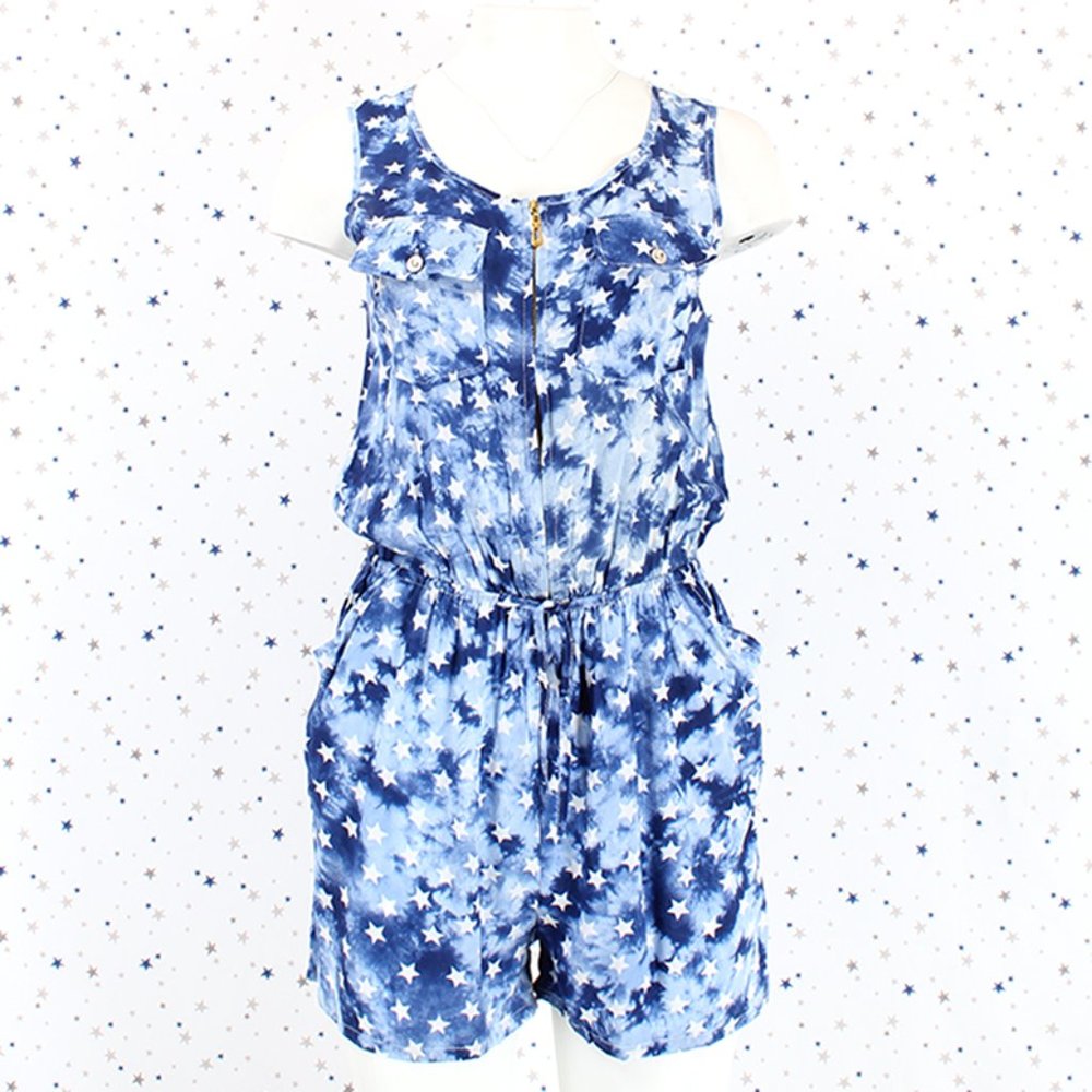 Star Print Tie Dye Romper Blue - Picture 2 of 13